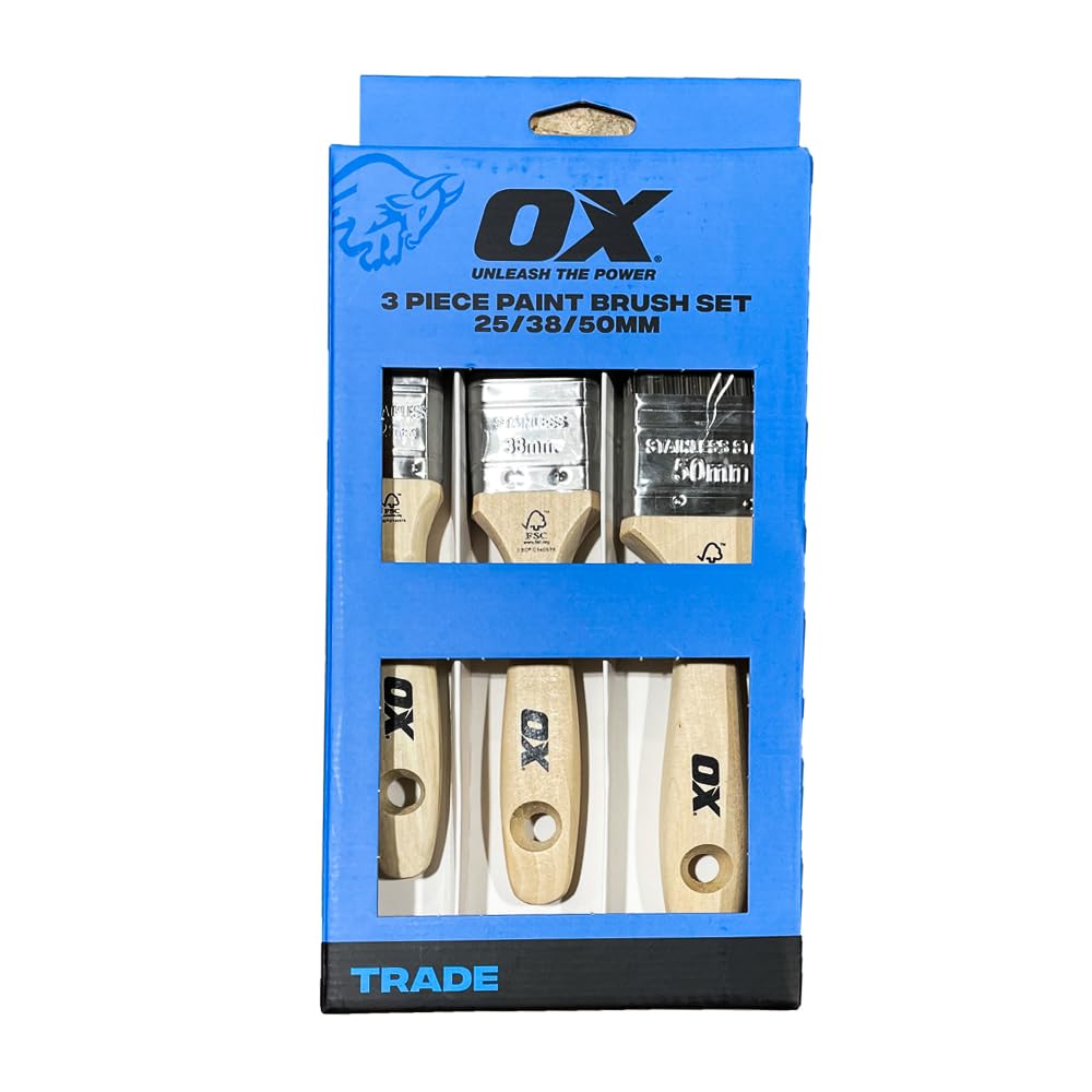 3-Piece Paint Brush Set by OX Trade – 25/38/50mm