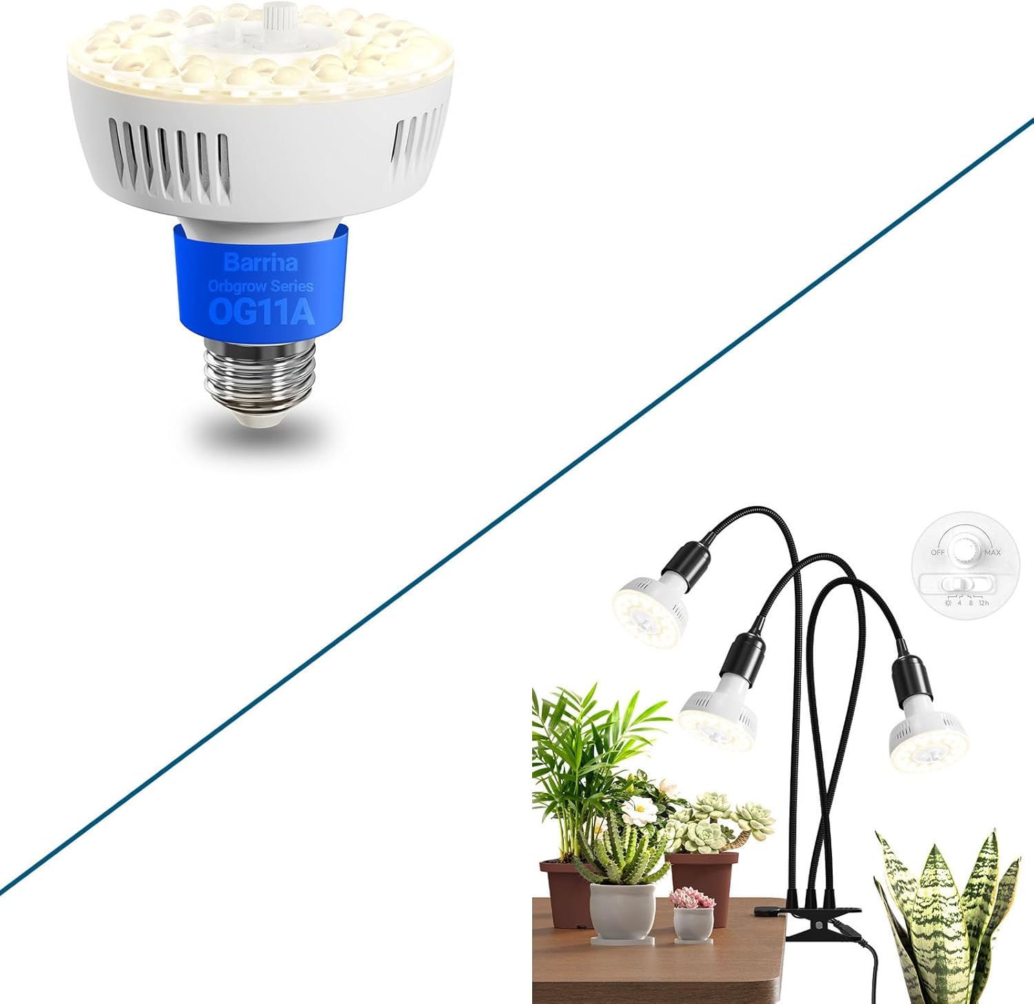 Barrina Orbgrow Series 4000K OG11A Grow Light Bulb & OG11A3 Clip On Grow Light