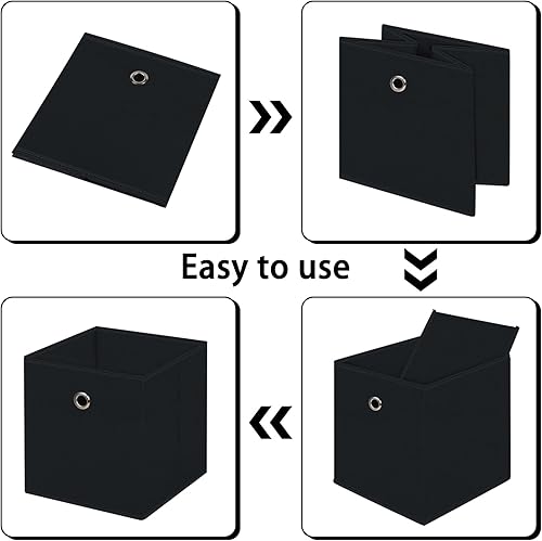 Miniatura 6 de STOREONE Contenedores de almacenamiento plegables de 11 pulgadas, cubos de tela negra, canastas de almacenamiento plegables, organizadores de