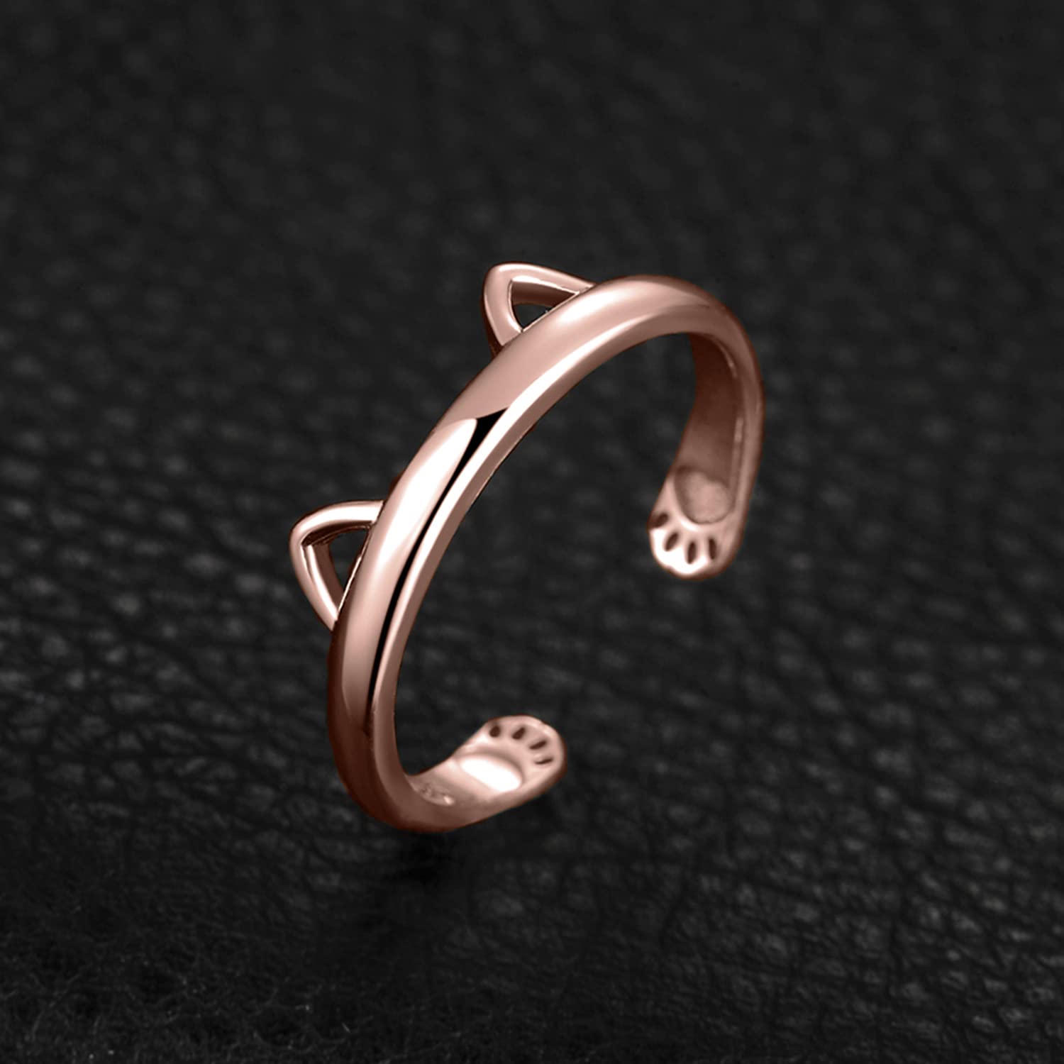 JewelryPalace Ring Süße Katzenpfote Offen Verstellbarer Ring 925 Silber, Katze Pfotenabdruck Silberringe Damen 925 Ringe Frauen, Damenring Sterlingsilber Finger Mädchen, Geschenk Schmuck Rosegold Gold