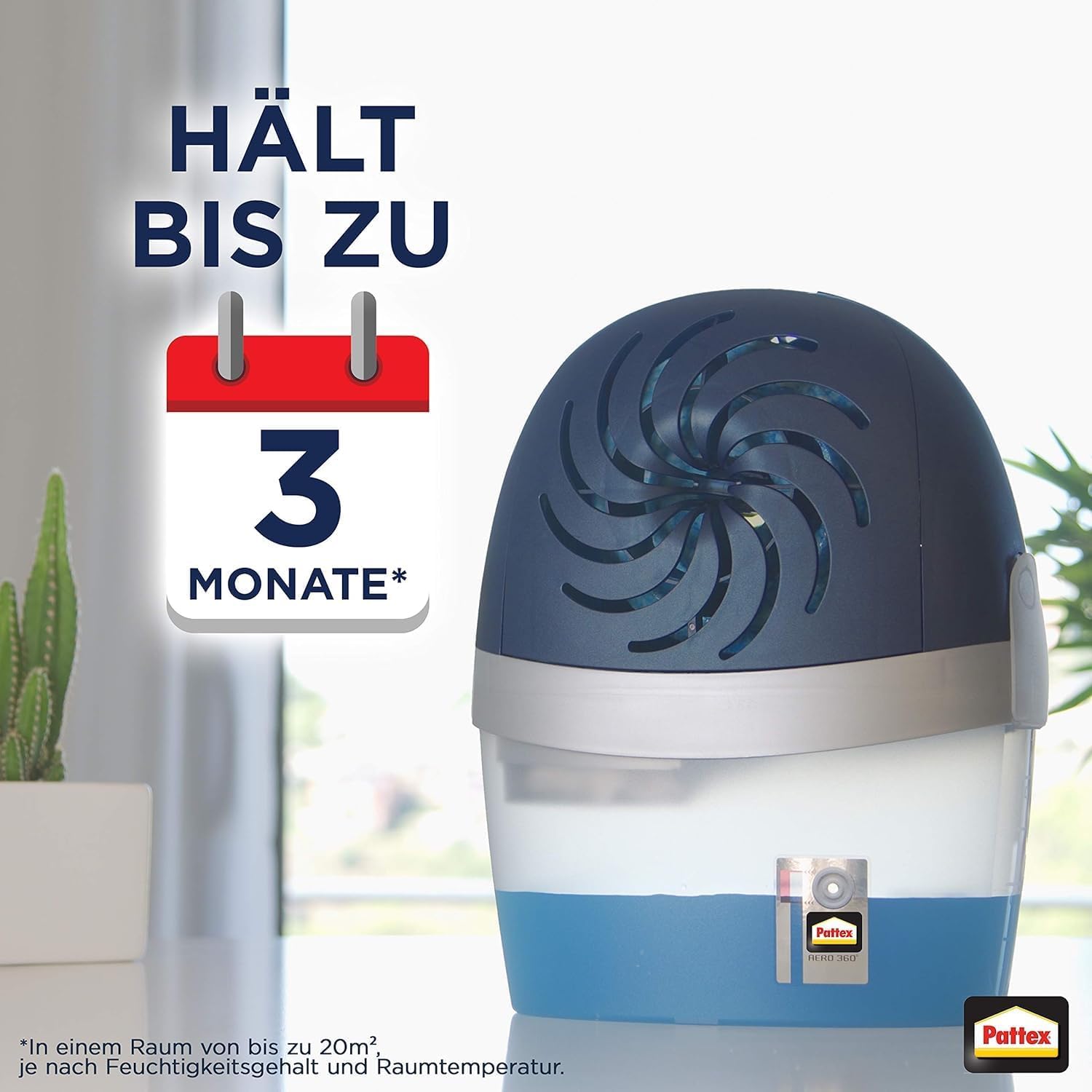 Pattex AERO 360º Luftentfeuchter, ultra-absorbierend, hilft Kondenswasser, Schimmel- und Modergeruch zu vermeiden, nachfüllbarer Raumluftentfeuchter, 6x 1 Gerät inkl. 1 Nachfülltab 450g