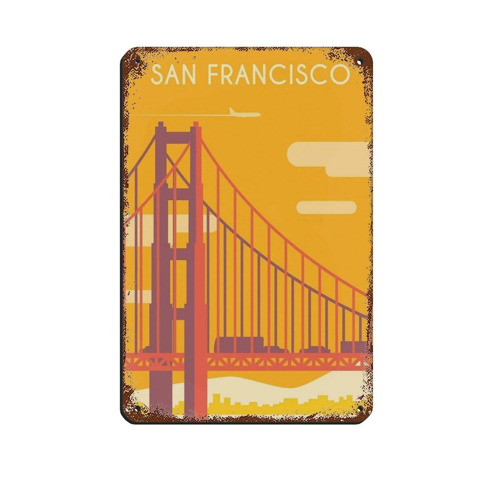 San Francisco Travel Poster, California Poster Tin Sign Vintage Metal Pub Club Cafe Bar Home Wall Art Decoration Poster Retro 8x12inch(20x30cm)