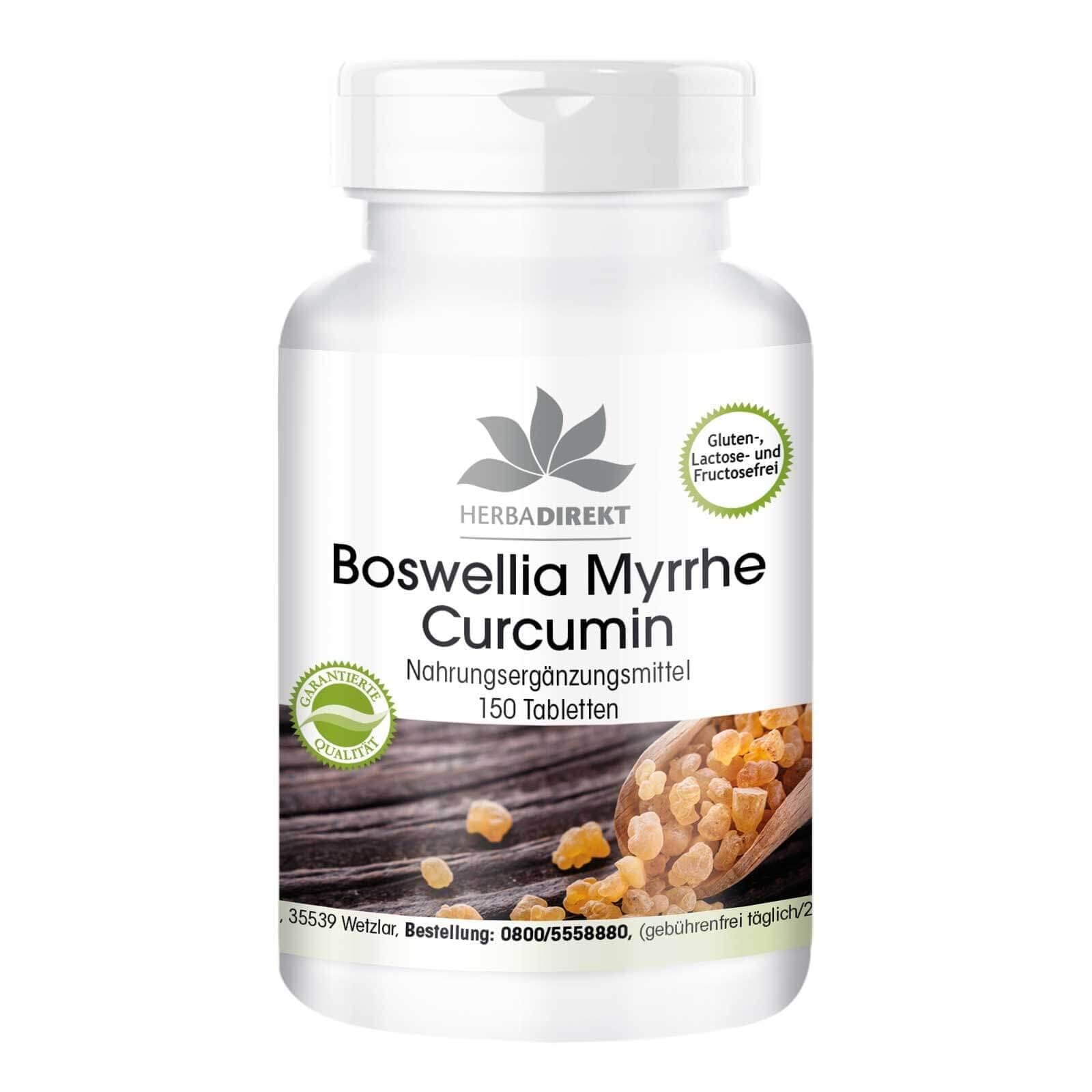 Boswellia Tabletten - mit Myrrhe und Curcumin - 150 Tabletten - mit Vitamin D3 | HERBADIREKT by Warnke Vitalstoffe - Deutsche Apothekenqualität (Packung mit 2)
