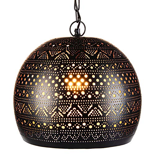 Preisvergleich Produktbild Orientalische Lampe Pendelleuchte Herera 30cm Schwarz E27 Lampenfassung / Marokkanische Design Hängeleuchte Leuchte / Orient Lampen für Wohnzimmer, Küche oder Hängend über den Esstisch