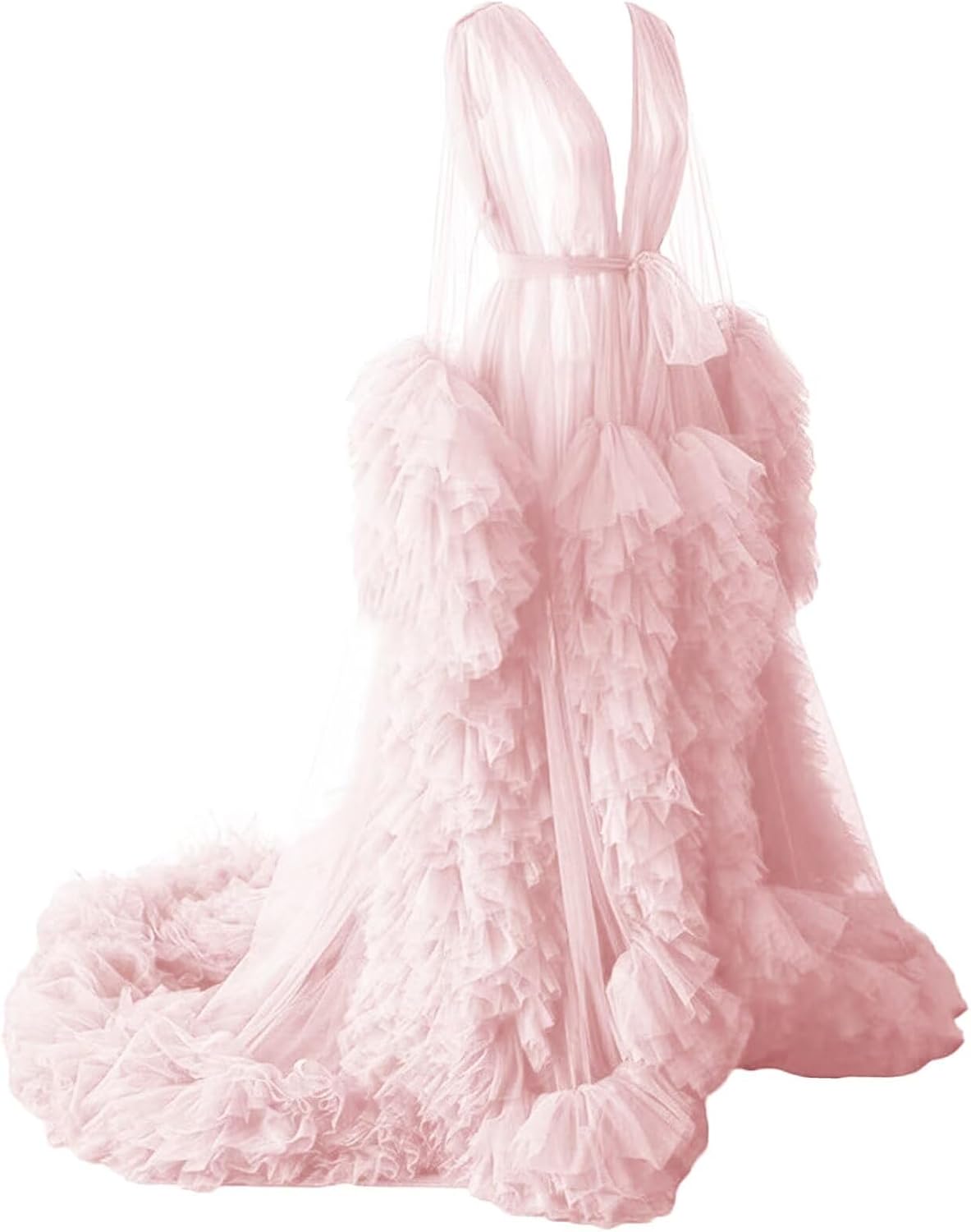 Tianzhihe Maternity Gown for Photoshoot Plus Size Tulle Robe Long Puffy