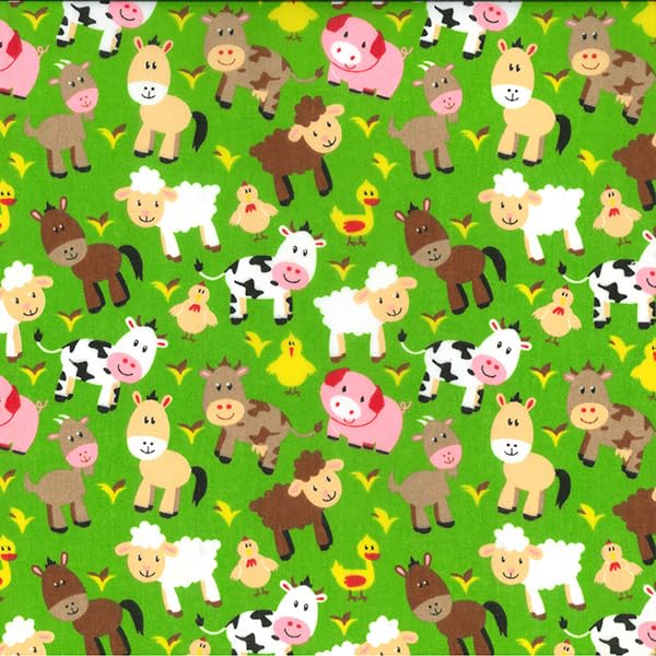 Polycotton Fabric Farm Life Animals Sheep Chicken Cow Horse Goat (Sold Per Metre)