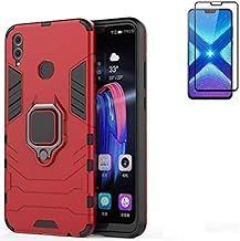 for Huawei Honor 8X Case,Hybrid Heavy Duty Shockproof Armor Dual Layer Protection Defender Back Case Cover for Huawei Honor 8X Tempered Glass Screen Protector (Red)