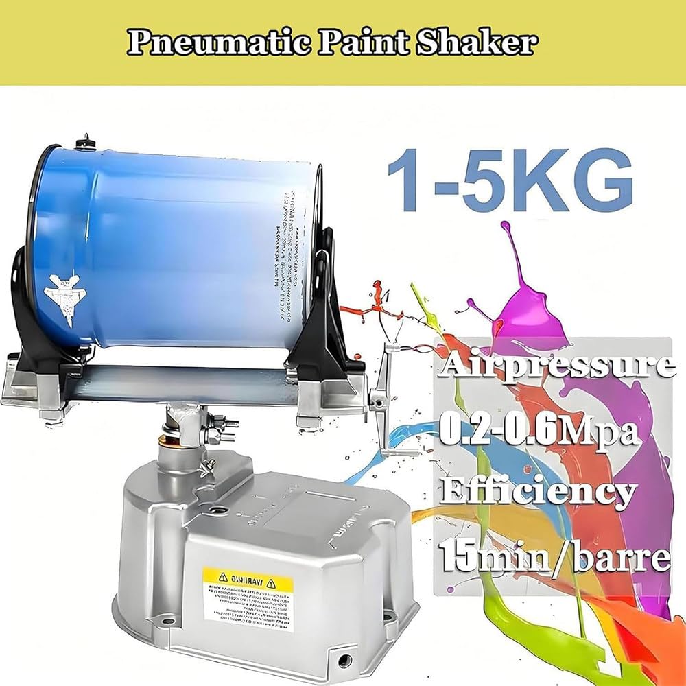Máquina de agitación neumática de 5 kg para Pintura, Dispositivo neumático de Mezcla de Pintura accionado por compresor, 0-500 oscilaciones/min, 15 min/cubeta, Abrazadera Ajustable