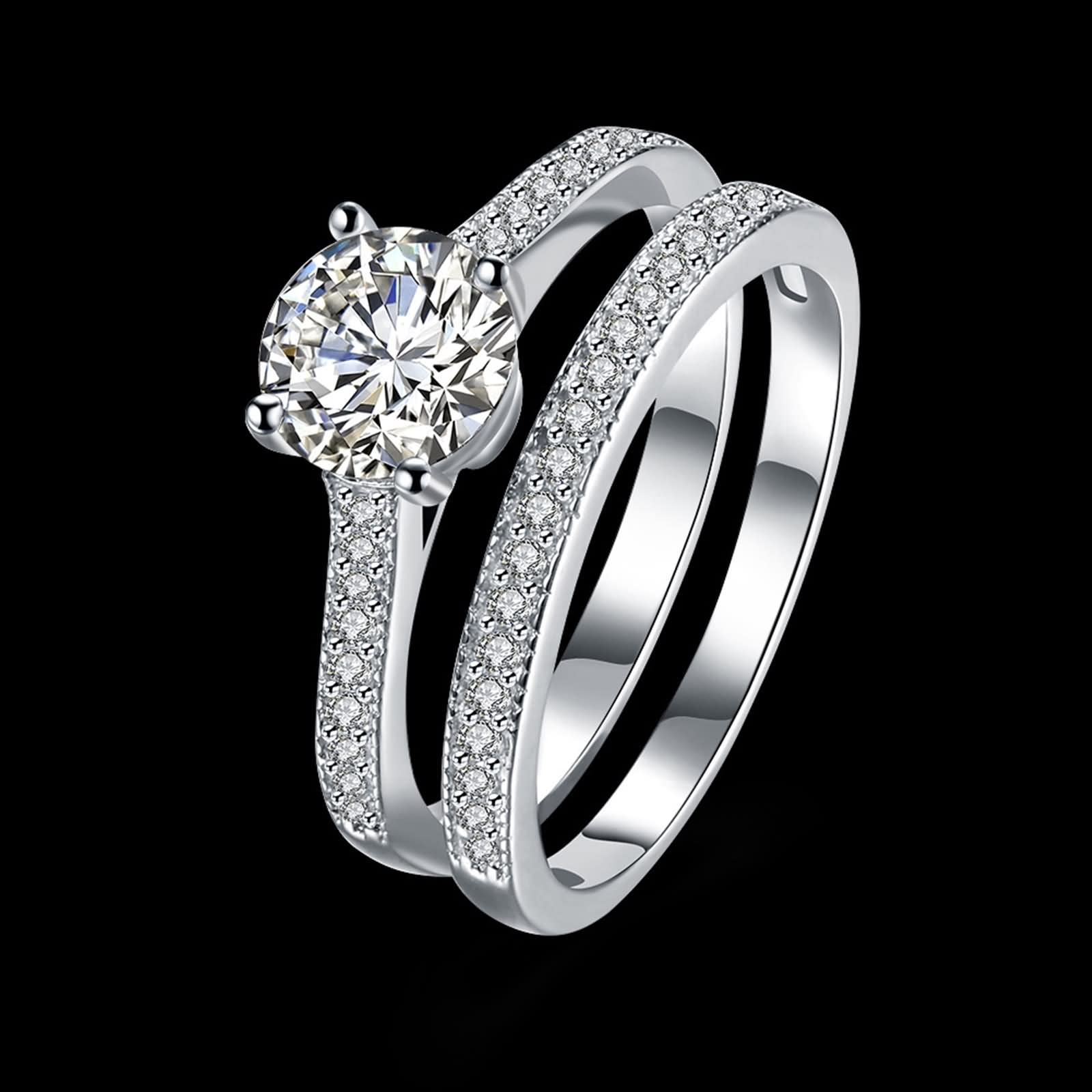 Ehering für Frauen, Mutter-Geschenke für Frauen, Ring-Set, 2 Ringe, Sterlingsilber mit Zirkonia