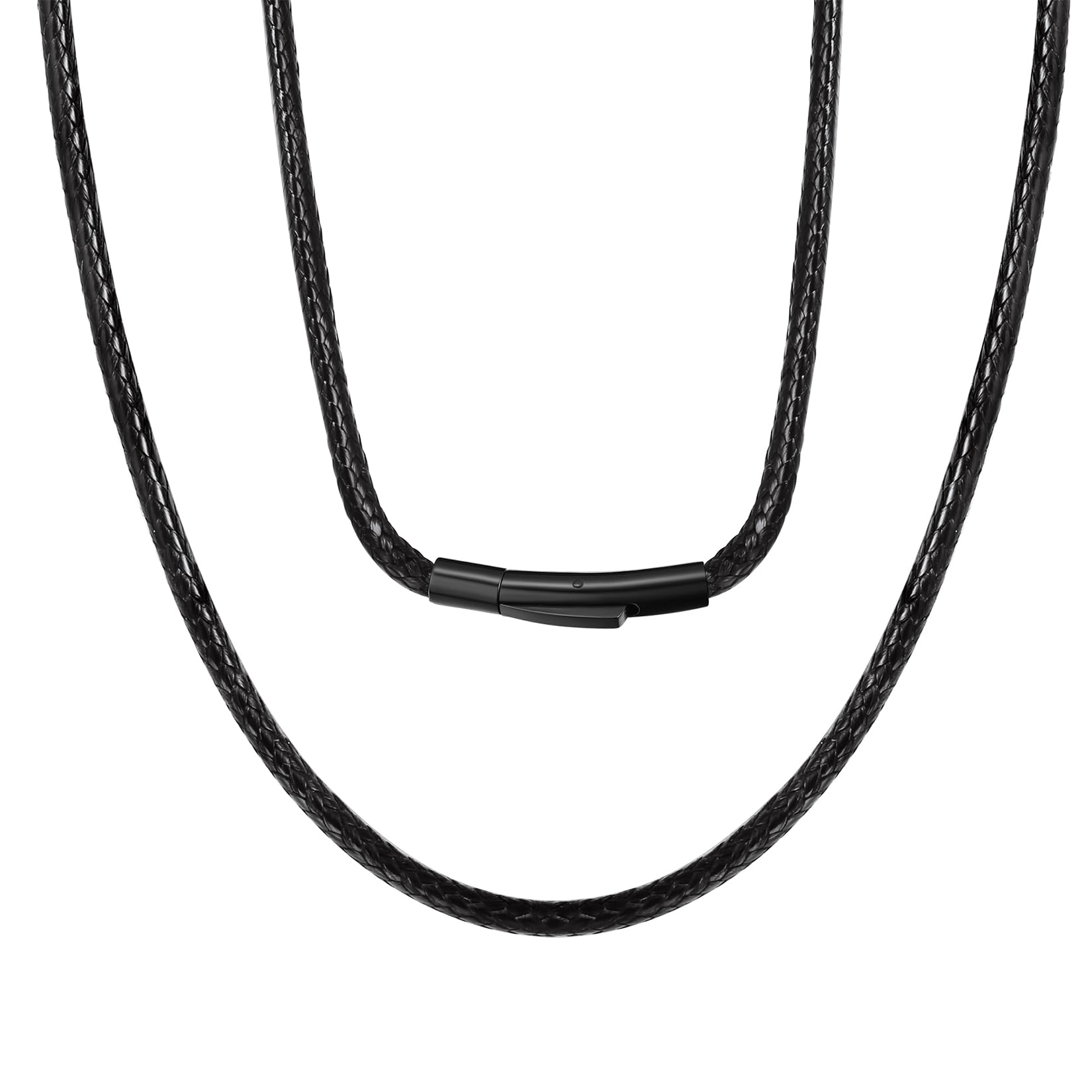 ChainsPro Men Waterproof Braided Leather Necklace Wax Rope Chain, Customize Available, 2/3mm Width, With Snap Clasp, 16”18" 20" 22" 24" 26" 28" 30"-Send Gift Box