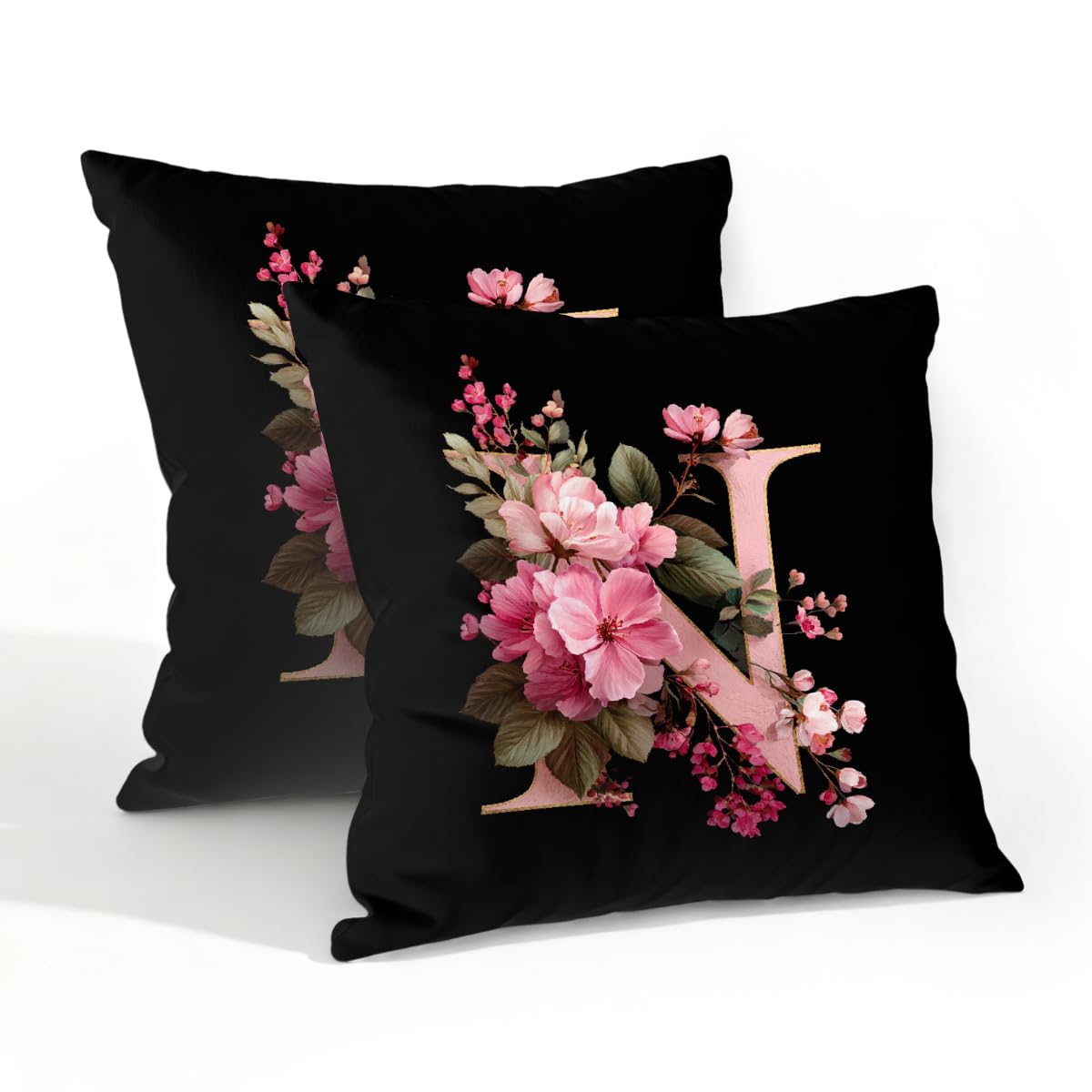 Outdoor Pillow Covers Waterproof Pillowcases 20x20in Set of 2 Alphabet N Floral Art Decorative Throw Cushion Case for Couch Sofa Garden Patio Furniture