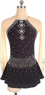 GAPAZ Figure Skating Dresses, High Neck Shiny Rhinestone Mesh Long Sleeve Gymnastics Leotard Dance Costume Set Bounce Skating Ballet Dance Costumes for Professional Competitions,3XS,Black