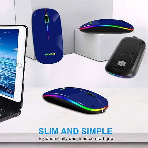 Miniatura 7 de Mouse con Bluetooth delgado de doble modo, inalámbrico y recargable (receptor Bluetooth 5.0 + 2.4 G), mouse portátil de 1600 DPI para MacBook,