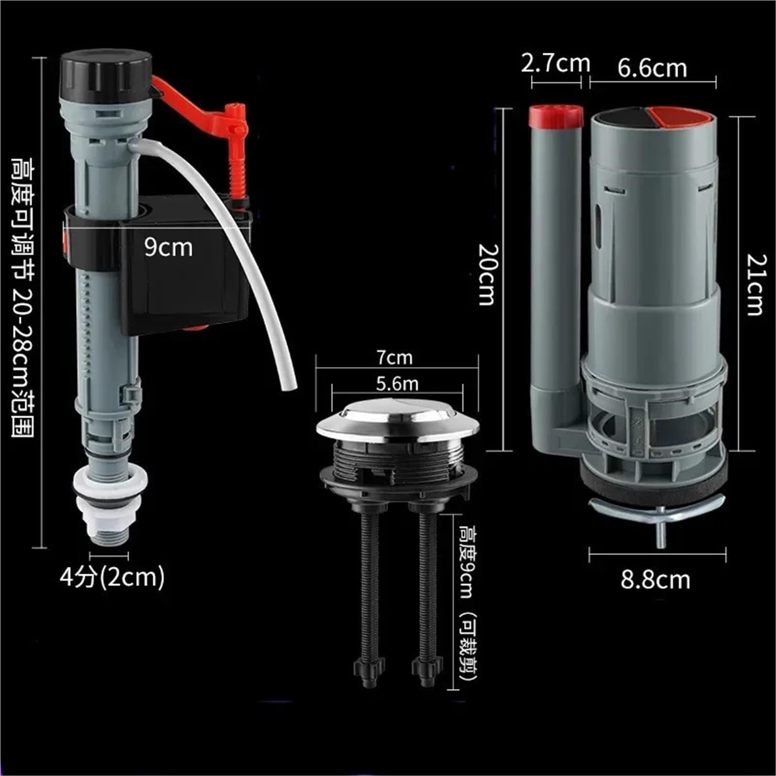 Mecanismo de descarga para WC Toilet Water Tank Repair Fittings Set Cistern Dual Flush Valve with Push Button Closestool Outlet(24cm)