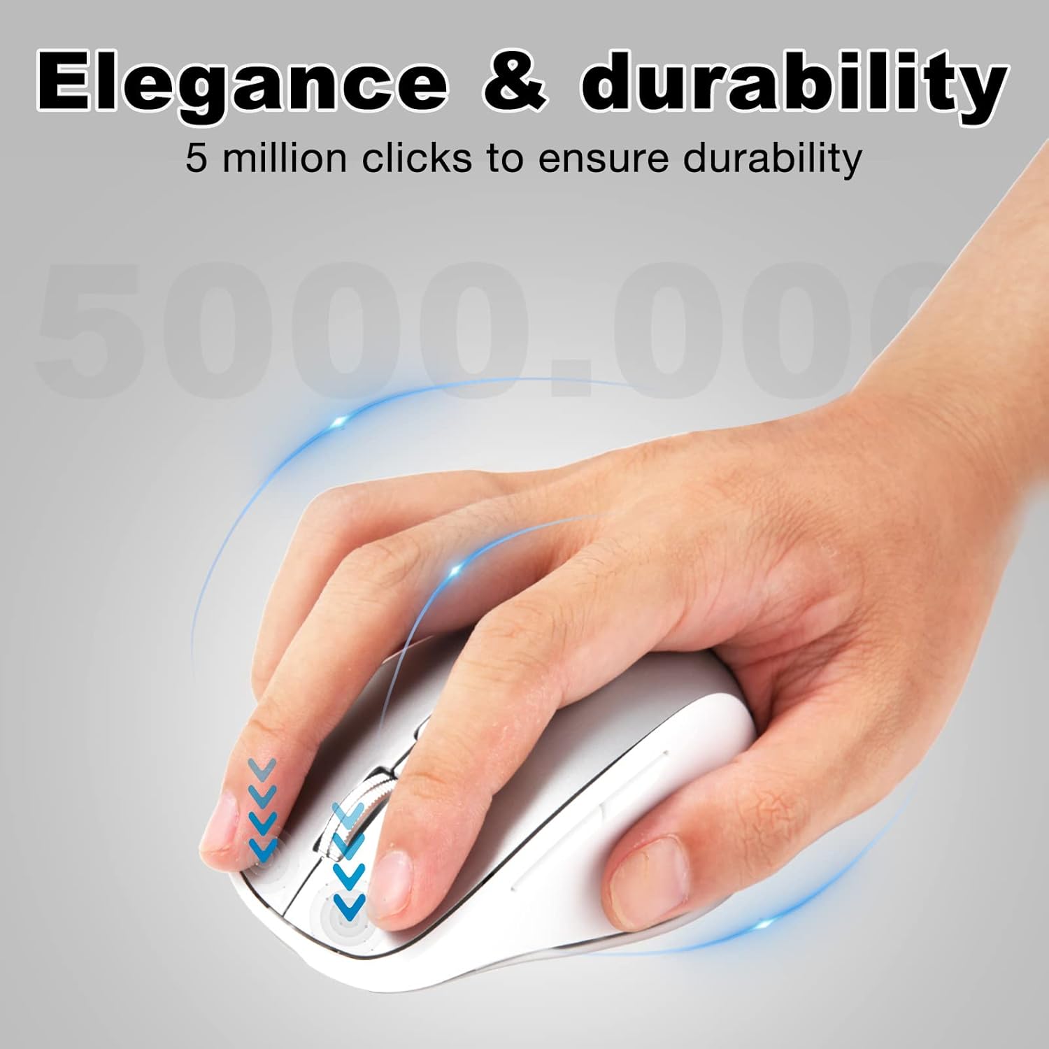 Bluetooth Mouse, Rechargeable Wireless Computer Mouse 3 Modes(BT5.0/BT3.0/USB) Silent Cordless Mice for Laptop/Surface Pro/Windows/PC/Chromebook/Mac/MacBook Pro/Ipad/Tablet - Silver White