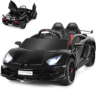 12V Kids Electric Ride on Car with Remote Control, LED Lights, Horn, Music, Spring Suspension, Licensed Lamborghini Battery Powered Toy Vehicle for Boys and Girls (Black)