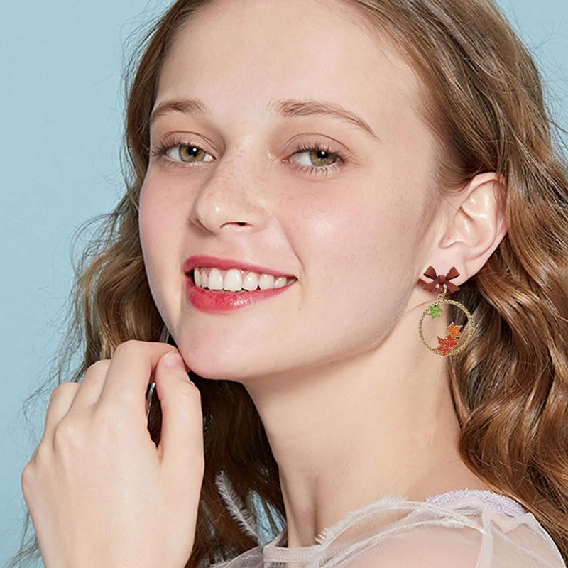coadipress Thanksgiving Earrings for Women Cute Funny Squirrel Turkey Hazelnut Dangle Drop Earrings Delicate Fashion Colorful Maple Leaf Wreath Rhinestone Earrings Thanksgiving Holiday Themed Jewelry Accessories3