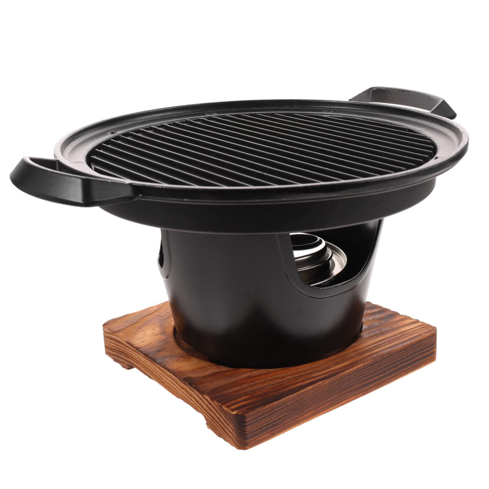 Mini Parrilla de Barbacoa sin Humo, Juego para 2-3 Personas | Aleación de Aluminio y Madera, Color Negro, Uso en Camping y Hogar, para Verduras y Comida