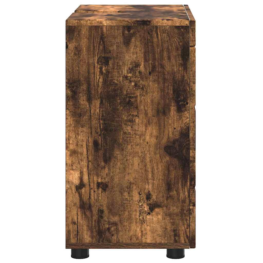 Tulum - Juego de lavabo para baño (roble ahumado, 60 x 34 x 63 cm, material de madera mate, muebles de baño con espacio de almacenamiento, moderno y duradero, para baños pequeños y