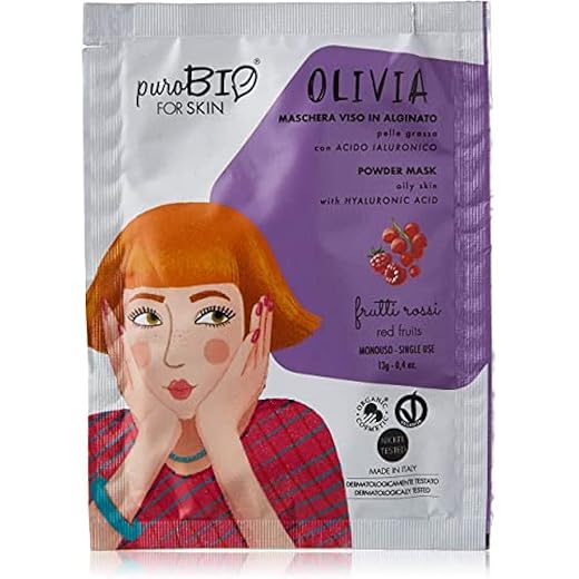 Olivia Mascarilla peel-off para pieles grasas con Acido hialuronico Frutos rojos 13g PuroBio
