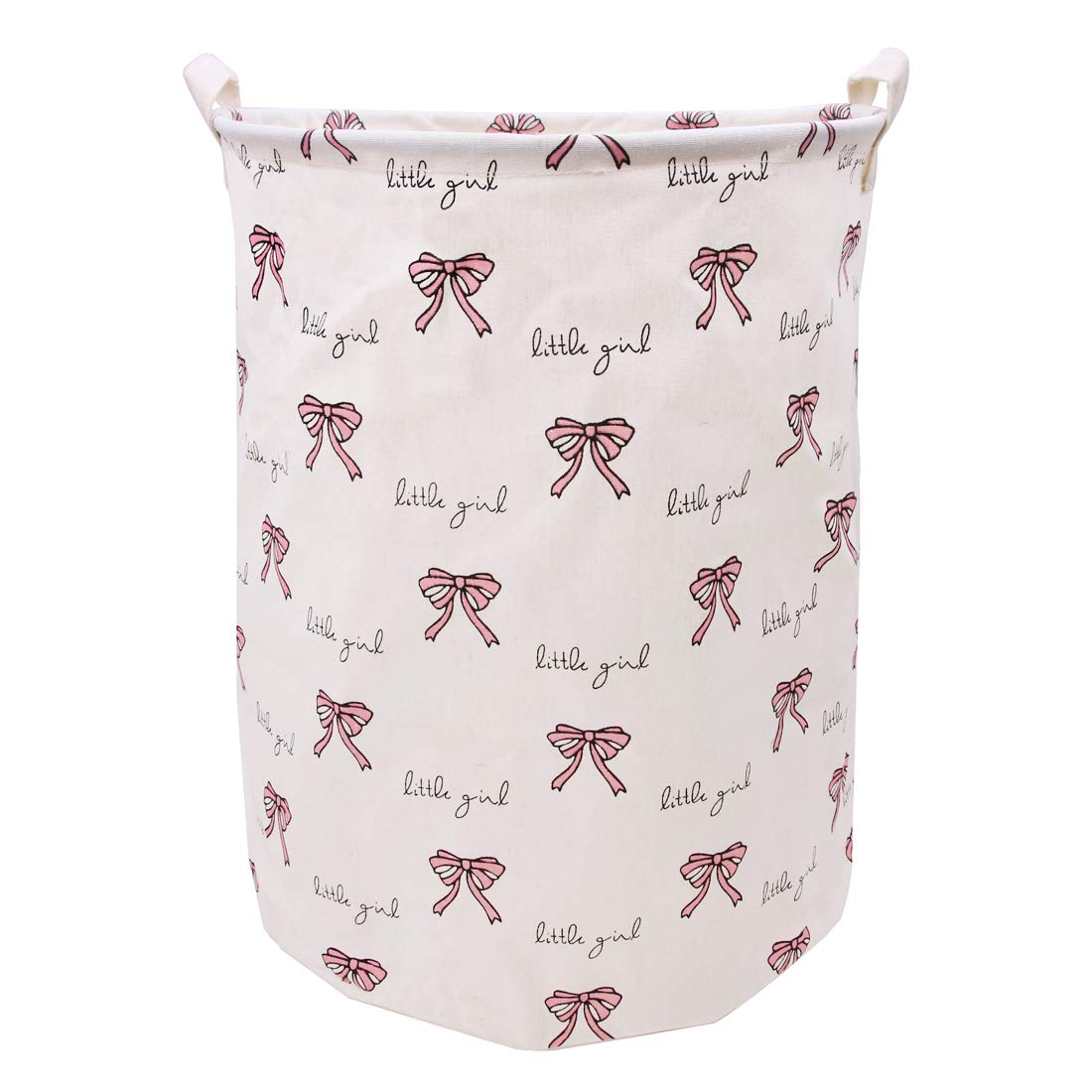 Jacone Large Laundry Basket Canvas Fabric Waterproof Cylindric Laundry Hamper Storage Basket with Handles, Decorative and Convenient for Kids Bedroom (Bowknot)