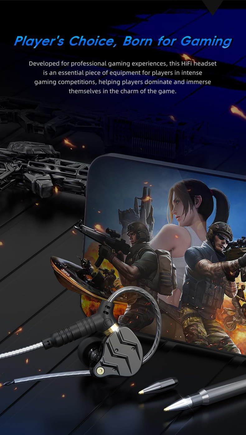 KG01 Professional Gaming Earbuds,Battle Buds,Detachable Microphone, 4D Surround Sound,11mm Dynamic Driver for Mobile Gaming, PlayStation,PC with 3.5mm/Type-c (3.5mm, Black)