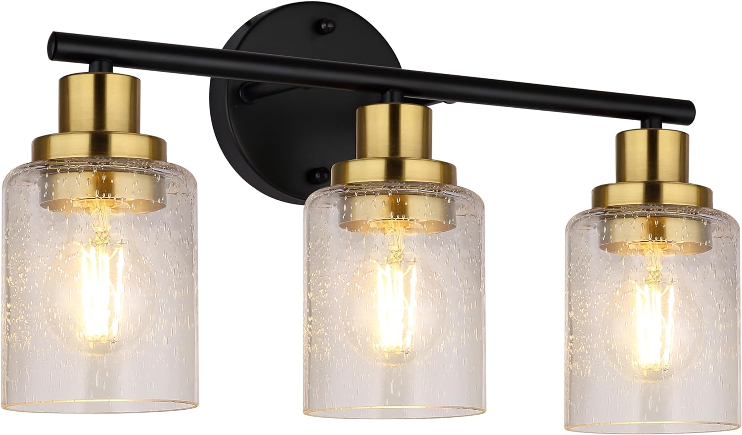 Image of Ldeco 3 Light Vanity Lights for Bathroom,Black and Gold Bathroom Light Fixture with Clear Bubble Glass Shade,Modern Wall Sconce Lights for Mirror,Bedroom,Living Room,Hallway Cabinet Porch,E26 Base