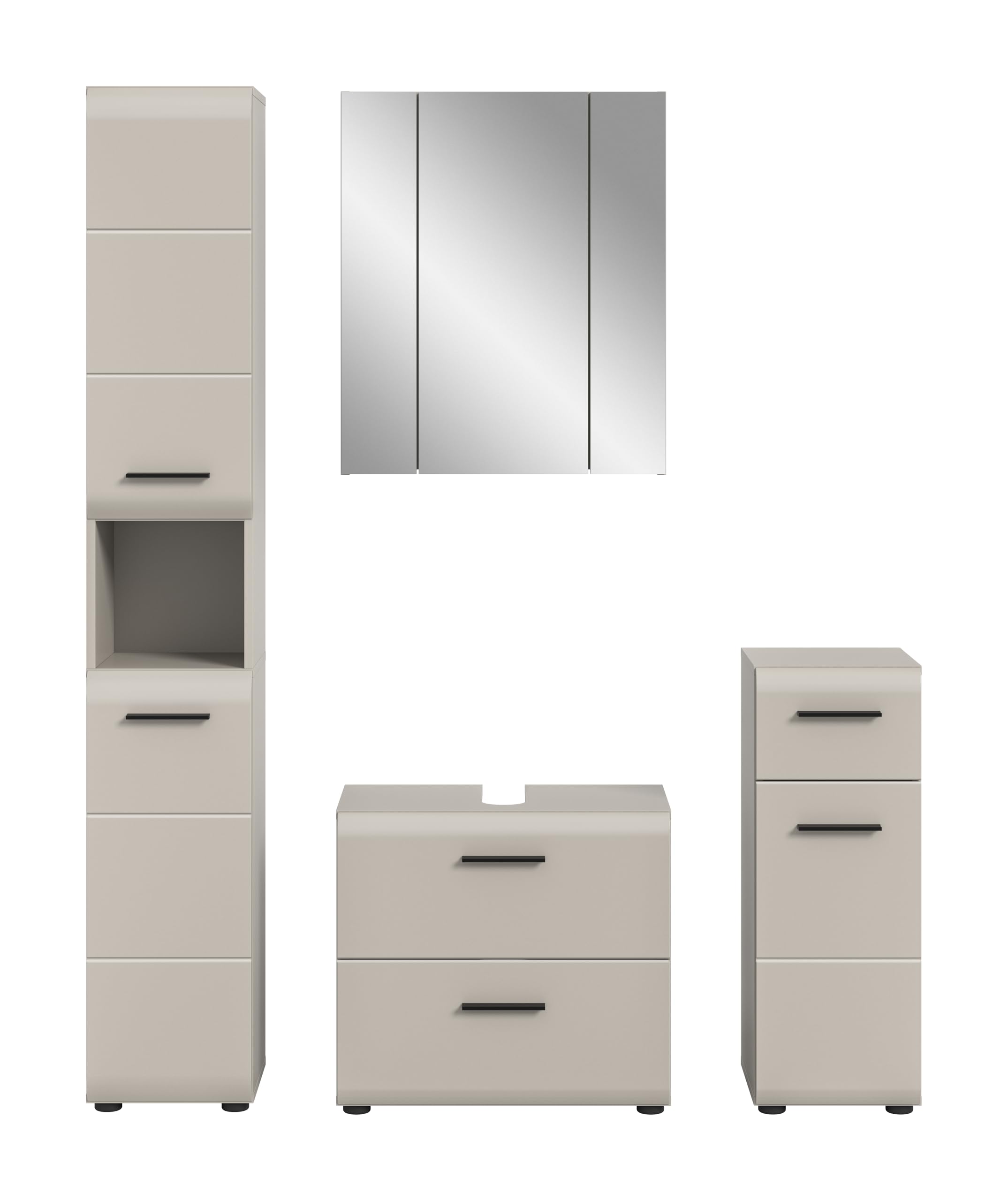 xonox.home – Badkombination Ice 150x185x30 cm in Kaschmir Melamin & matt – Breites Stauraumwunder für Moderne Badezimmer – Funktionales Design – Bild 2
