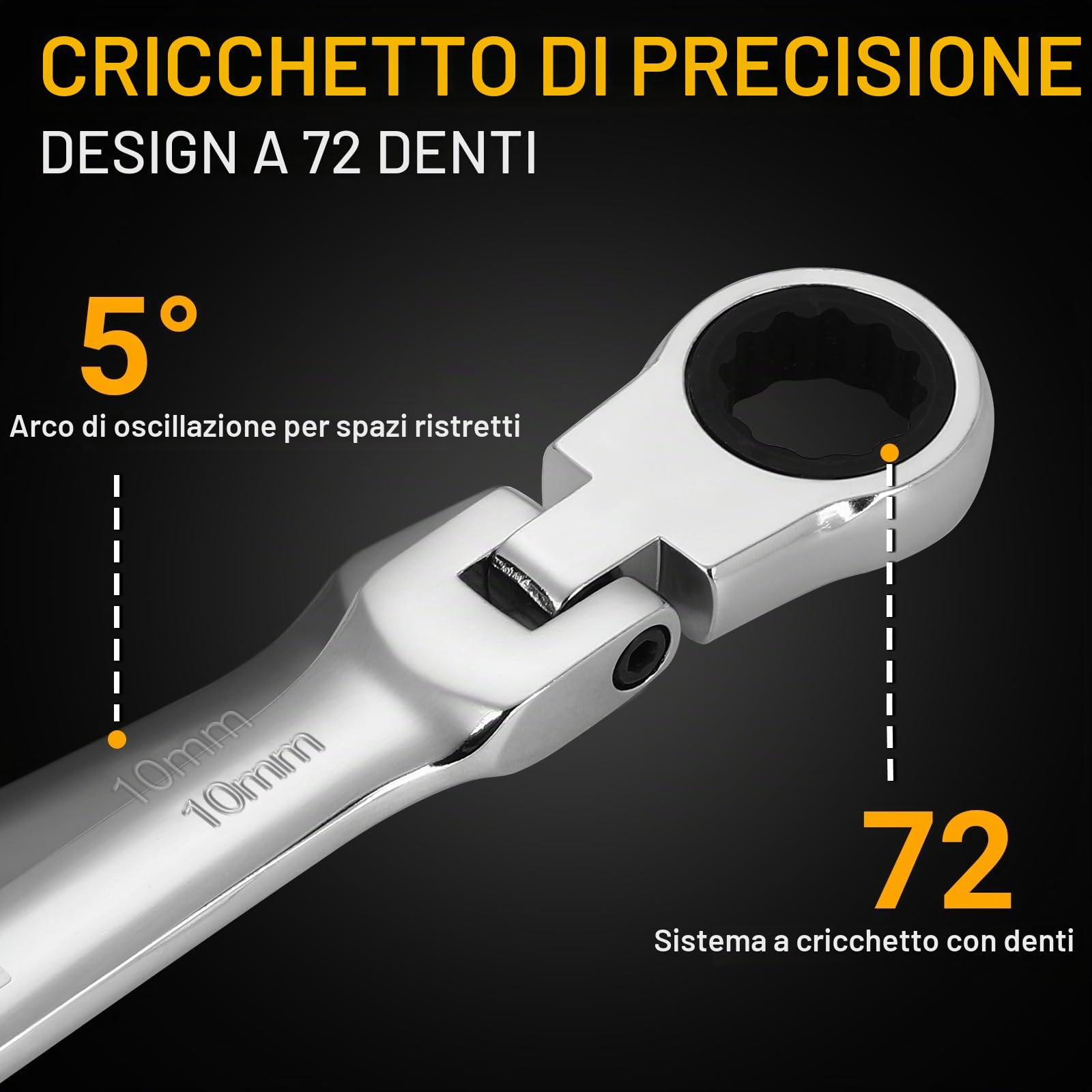 DEKOPRO Set Chiavi a Cricchetto 12 Pezzi, Metrico 8-19mm, Chiavi Inglesi Combinate con Testa Rotante 180°, Attrezzi da Lavoro in Acciaio al Cromo Vanadio per Auto, Bici, Fai da Te
