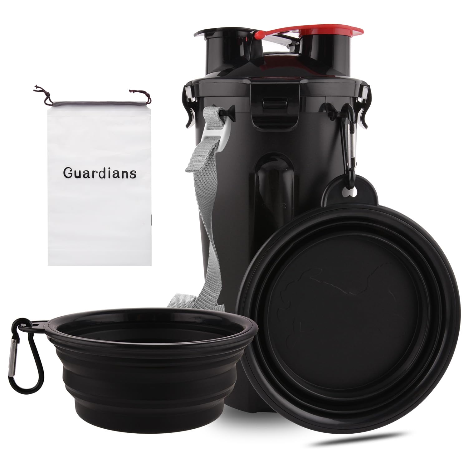 Dog Travel Water Bottle Collapsible Bowls, 2 in 1 Pet Food Container with Collapse Bowls, Outdoor Portable Water Bowls for Walking, Traveling, Camping and Hiking (Black)