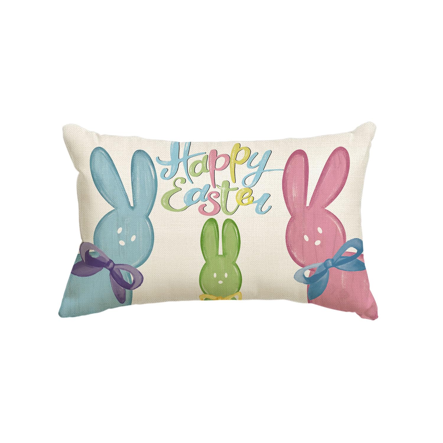 AVOIN colorlife Happy Easter Rabbits Throw Pillow Cover, 12 x 20 Inch Colorful Bunny Spring Cushion Case Decoration for Sofa Couch