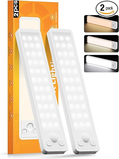 Under Cabinet Rechargeable Dimmable Lighting: 3 Color Temperature Motion Sensor Lights Indoor - Battery Operated Lights - Activated Closet Magnetic Wireless Led Light for Kitchen Home Bathroom Counter