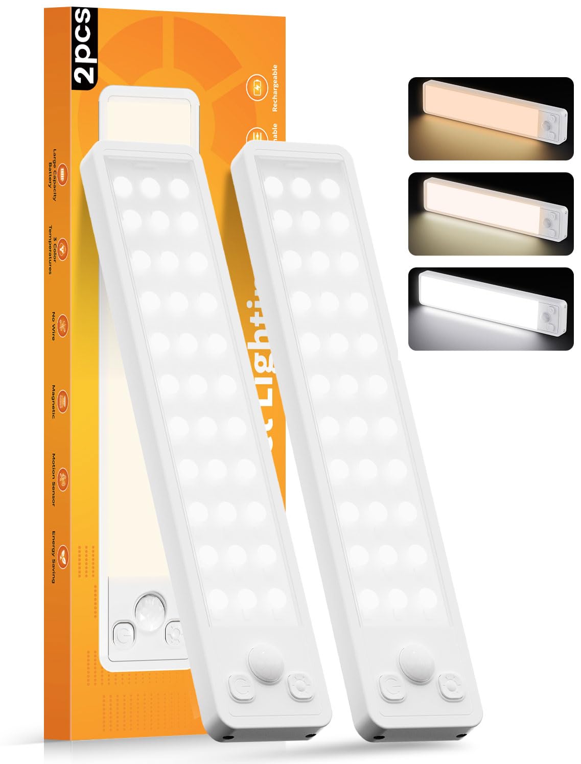 Photo 1 of Under Cabinet Rechargeable Dimmable Lighting: 3 Color Temperature Motion Sensor Lights Indoor - Battery Operated Lights - Activated Closet Magnetic Wireless Led Light for Kitchen Home Bathroom Counter