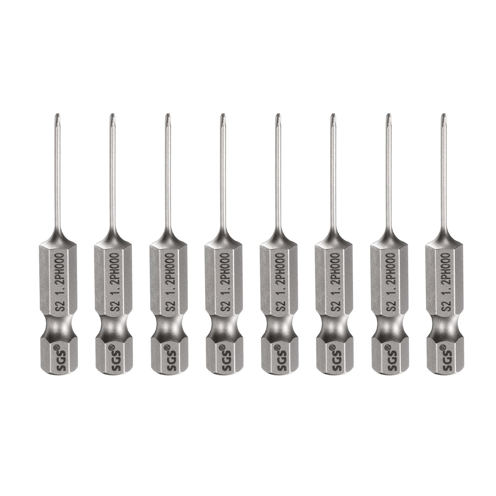 sourcing map 8pcs #000 Phillips Screwdriver Bit PH000 1/4" Hex Shank 2" (50mm) Long 1.2mm Rod Magnetic Cross Head Drill Bits S2 Steel Industrial Screw Driver for Electric Power Tools, Gray