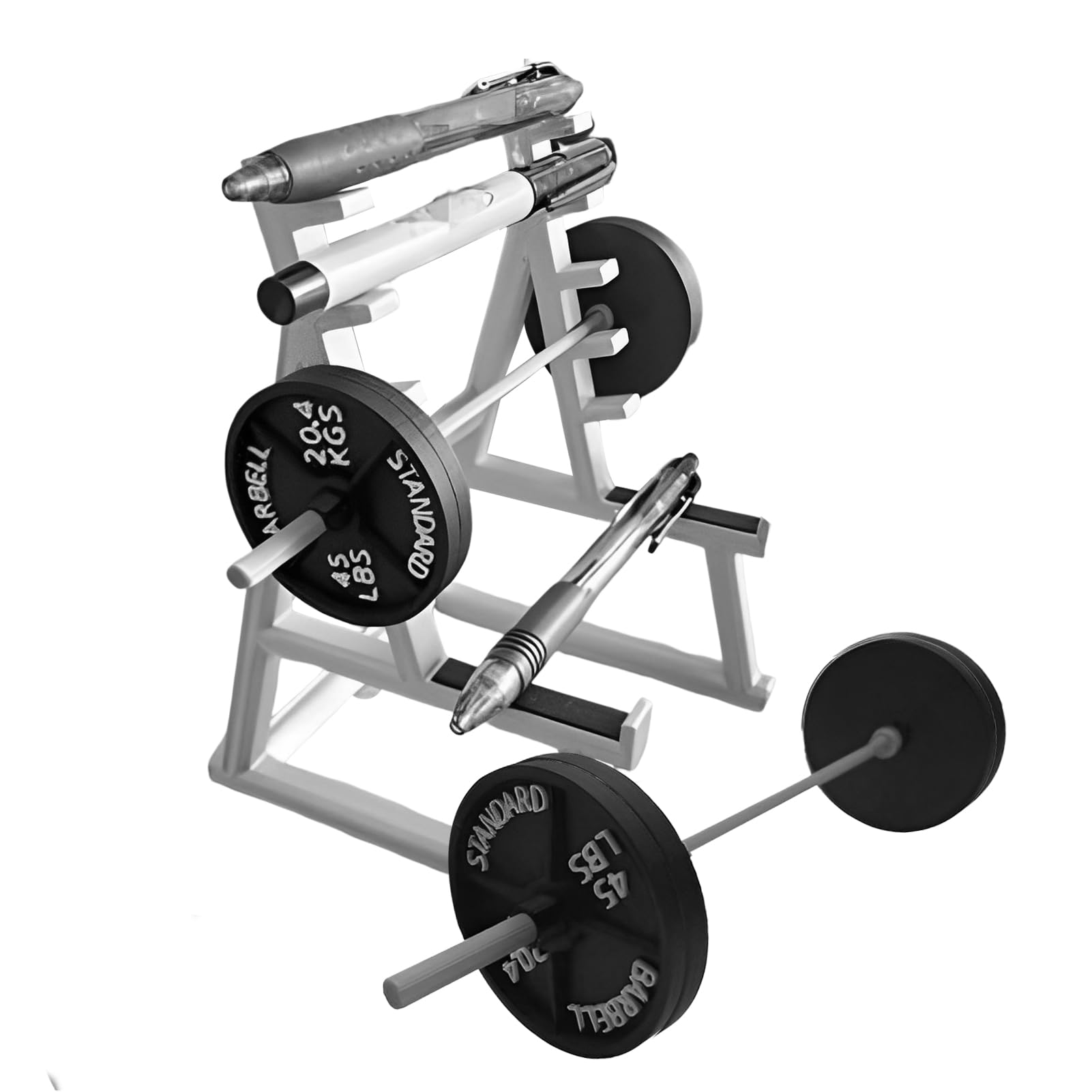 Squat Rack Pen Holder, Barbell Gym Themed Desk Organizer, Barbell Weight Rack for Pens & Pencils, Office Desk Funny Mini Pen Organizer Grey