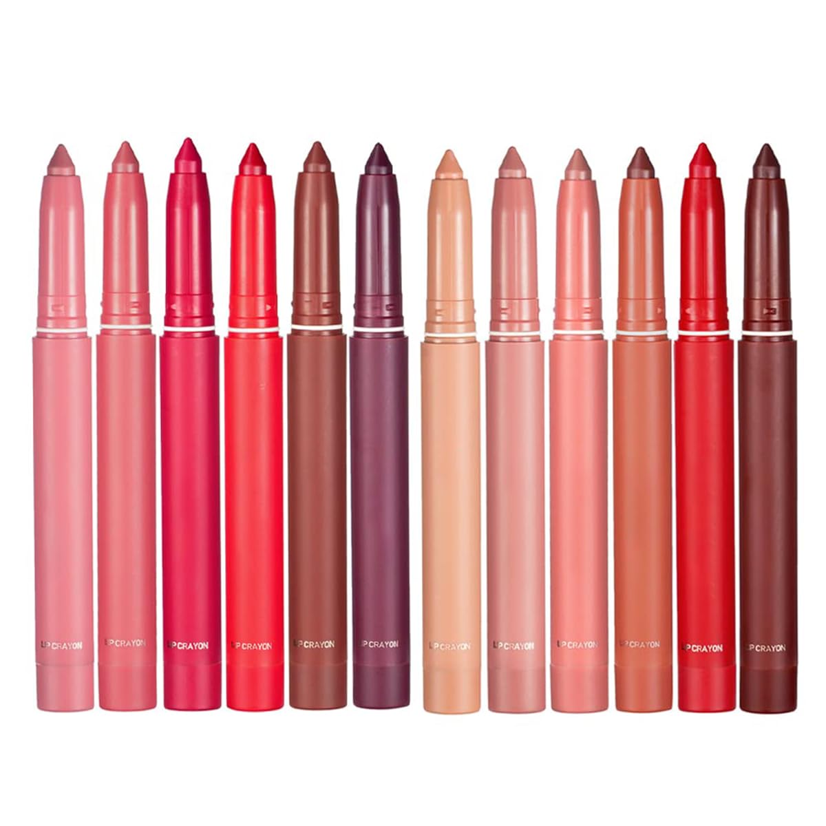 12 Farben Wachsmalstift Lippenstift Set - Non-Fading Matte Crayon Wasserdichter Langlebiger Samt-Lippenstift Lip Liner Mit Integriertem Anspitzer (Set A + B)