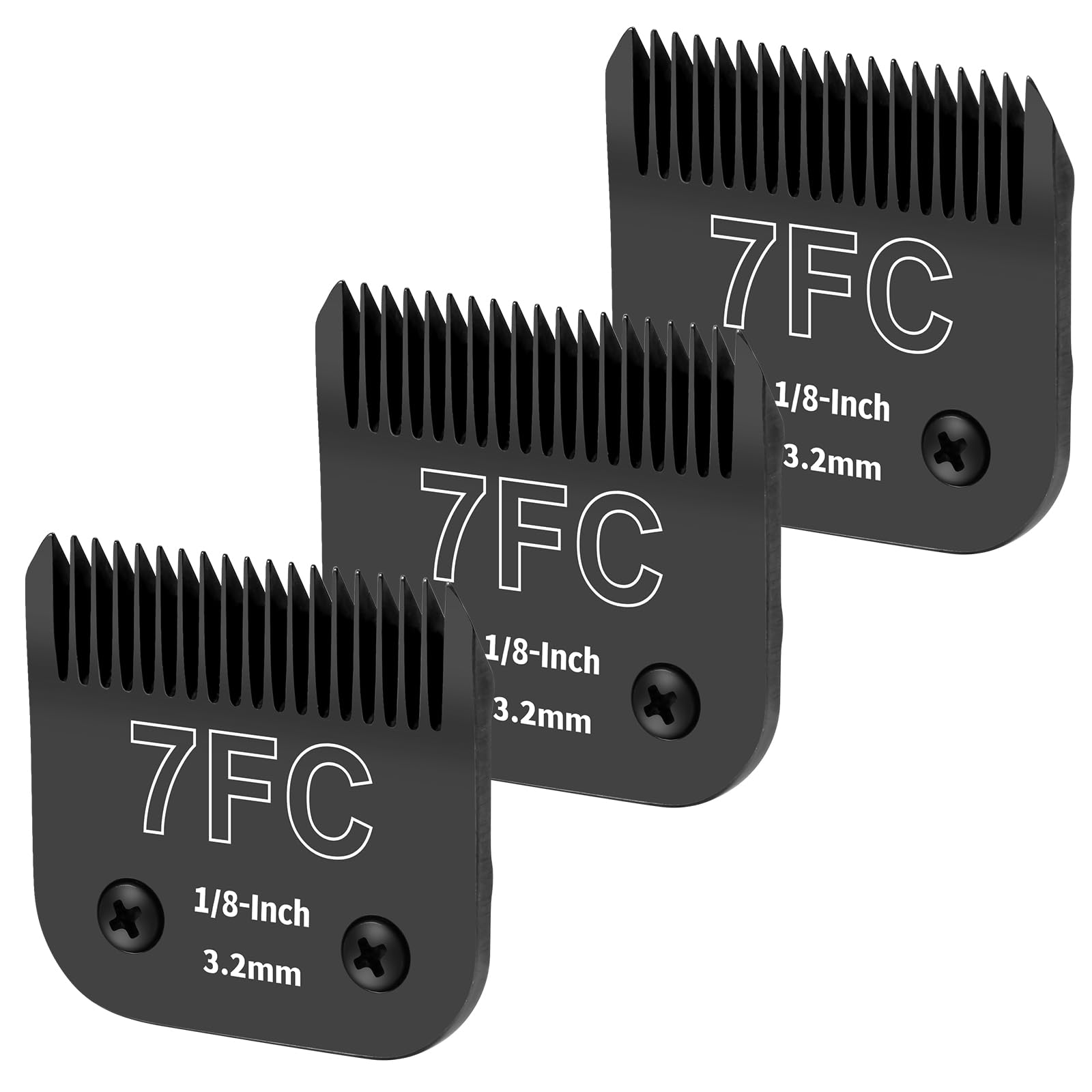 YAZIYIR 3 Pack 7FC Detachable Dog Grooming Steel Blades,Compatible with Andis,Oster A5,Wahl KM-10 Series,Cut Length 1/8" 3.2MM （Black）