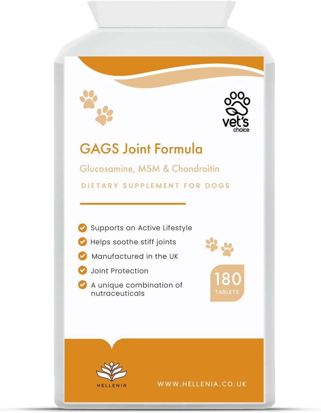 Joint Support Supplement for Dogs - 180 Tablets | Glucosamine, MSM & Chondroitin | Vet's Choice - GMP Certified Product | Premium Joint Care for Dogs - Made in The UK by Hellenia