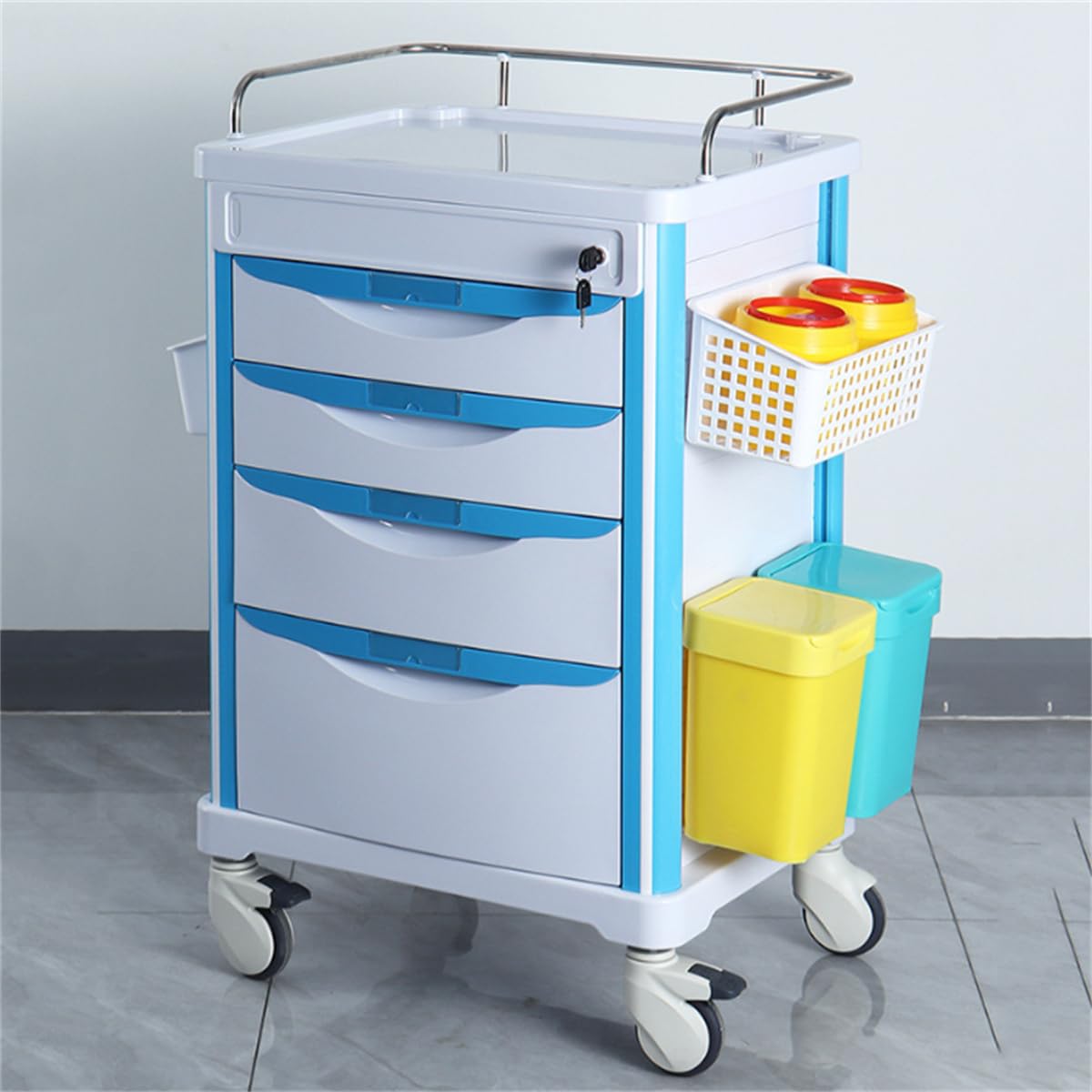 Carrello mobile medico, carrello portatile con ruote, carrello di emergenza regolabile per clinica, ospedale, salone, laboratorio