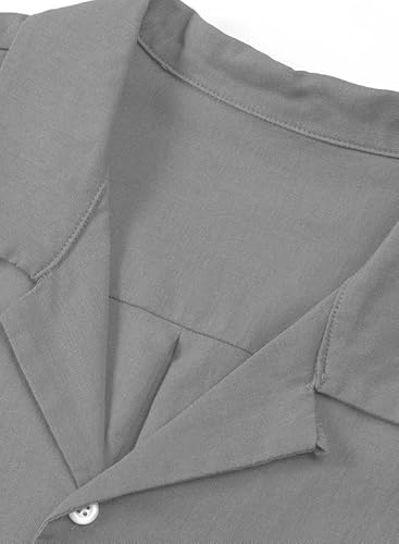 Jmierr Mens Hawaiian Shirts Casual Stylish Cotton Linen Button Up Beach Shirt 2023 Cuban Collar Short Sleeve Resort Shirts For Men With Pockets,Us 40(M),1Gray #TOP6