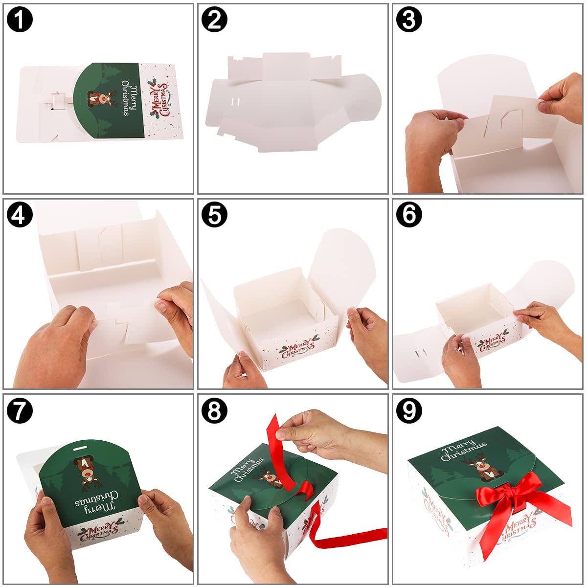 Frantis Confezione da 12 scatole regalo di Natale, 15 x 15 x 8 cm, decorazioni natalizie per feste, 2 scatole rustiche per regali, cioccolato, cupcake, artigianato
