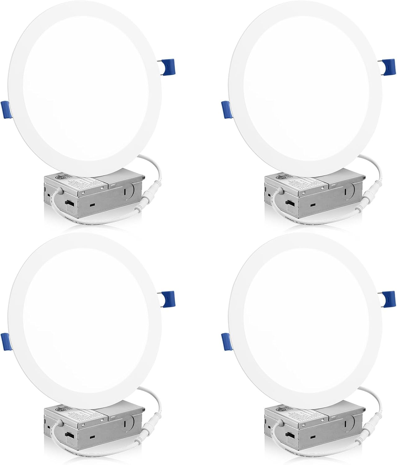 Meconard 4 Pack 8 Inch 5CCT LED Recessed Ceiling Light with Junction Box, 2700K/3000K/3500K/4000K/5000K Selectable Ultra-Thin Lighting, Dimmable 18W=125W, 1500LM, IC Rated Can-Killer Downlights, ETL