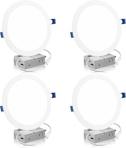 Miniatura 7 de Meconard Paquete de 4 lámparas de techo empotrables LED ultrafinas de 6 pulgadas, 3000 K/4000 K/5000 K seleccionables, regulables 12 W = 110 W, 1050