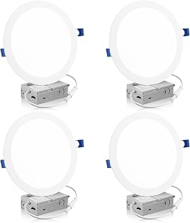 Meconard 4 Pack 8 Inch 5CCT LED Recessed Lighting, Canless Wafer Downlight