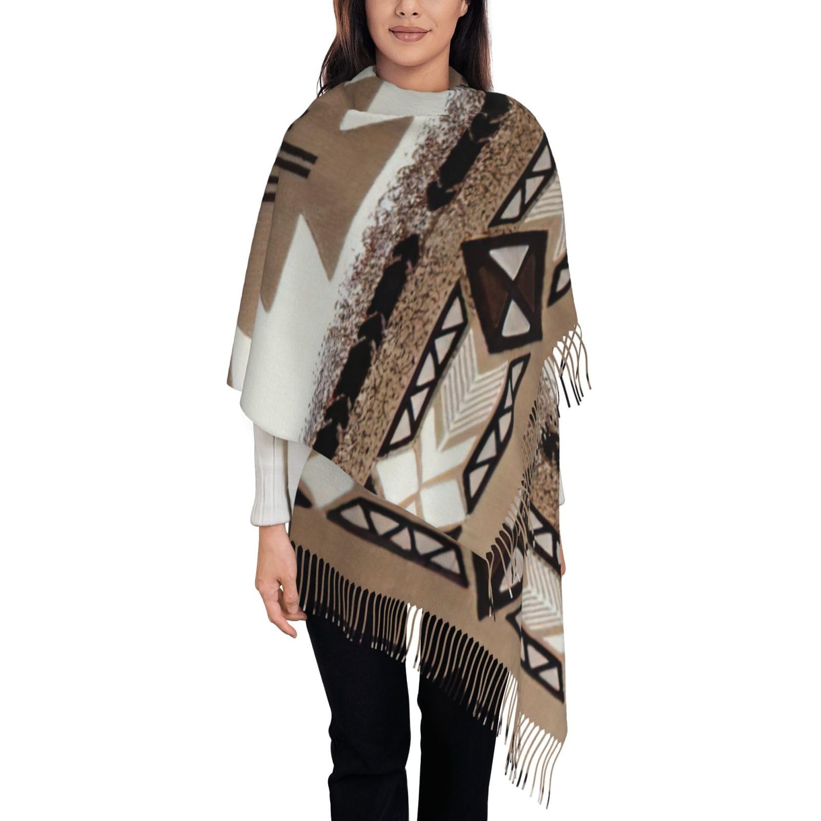 Native American Print Imitation cashmere long velvet tassel scarf,Winter keep Warm Shawl Wrap.