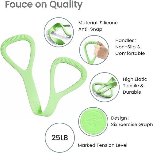 Miniatura 2 de Figura 8 Banda de resistencia, 25 libras, banda elástica de ejercicio de silicona para estiramiento de yoga y fisioterapia - para ejercicios de