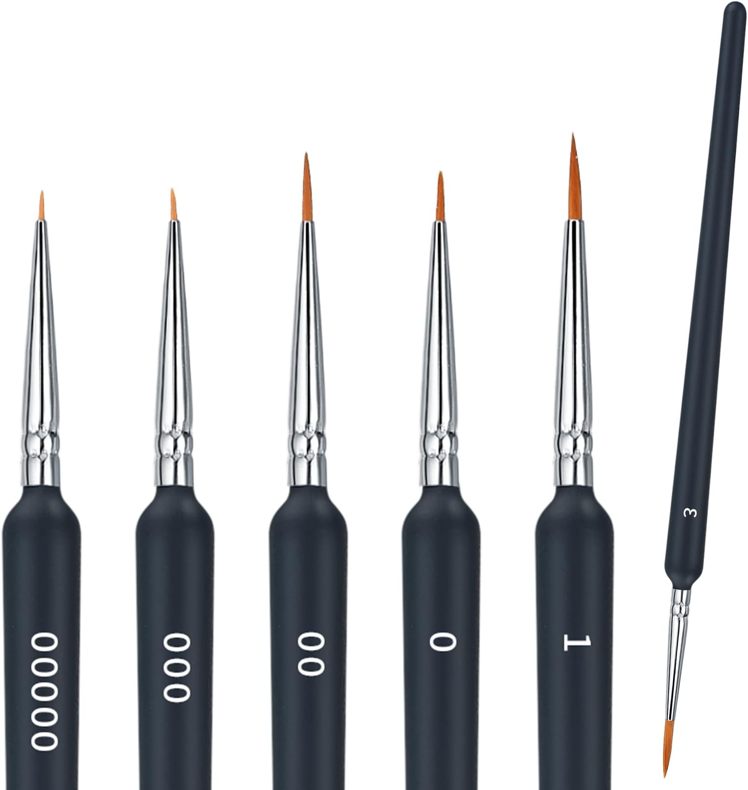6 Pcs Fine Detail Paint Brush Set, Miniature Detail Artist Painting Brushes, 6 Sizes Wooden Fine Tip Paint Brushes for Acrylic Painting Drawing Craft Oil Nail Art Model Watercolor Painting Brushes