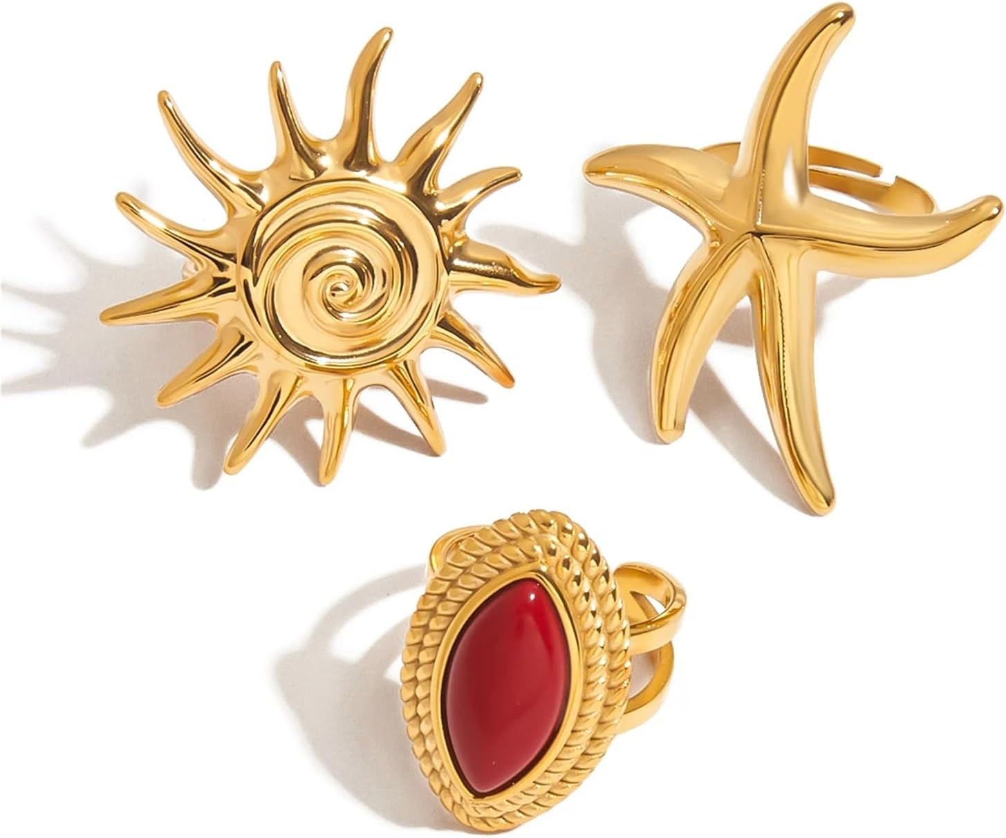 Metal Adjustable Open Ring Stainless Steel Jewelry Wholesale Trendy Ocean Finger Ring 1Pcs