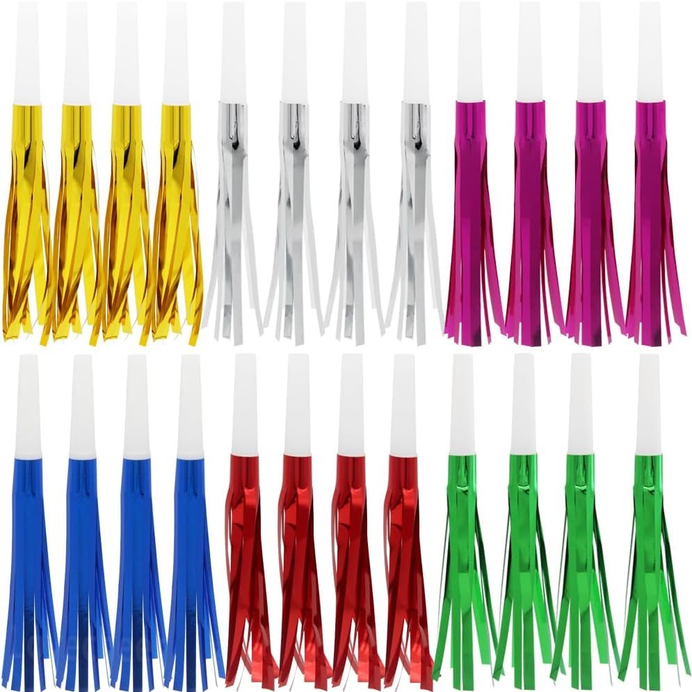 Lovecheer 24 PCS Party Blowers Colorful Fringed Glitter Noise Makers