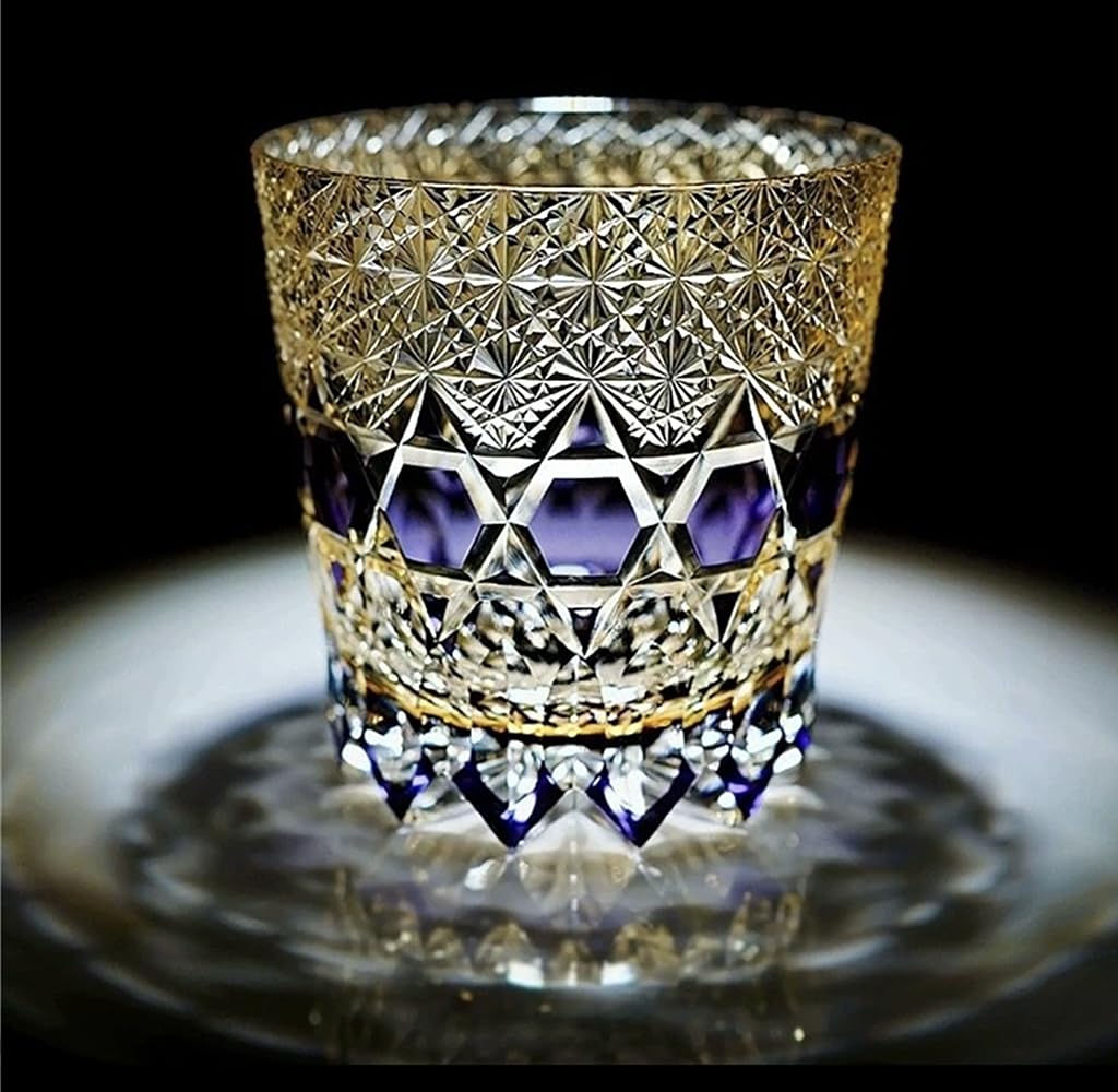 JEKE Vaso de whisky de cristal cortado a mano, 320 ml, vasos de whisky, cóctel, vodka, cerveza, en caja de regalo (azul)